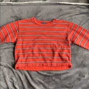 long sleeve striped cropped crew neck